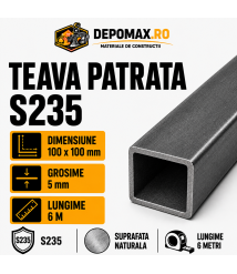 Teava patrata 100 x 100 x 5 mm, 6 metri